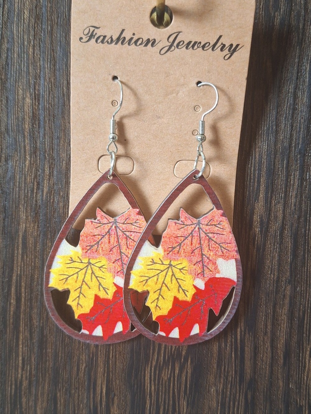 Fall Leaves Wooden Earrings Autumn Thanksgiving Dangle